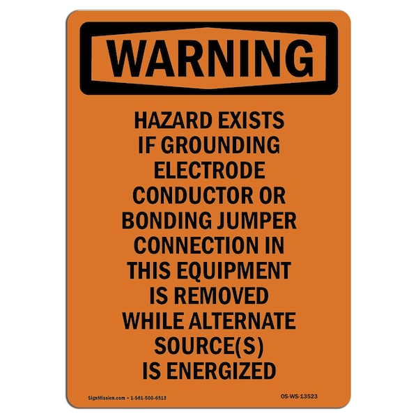 OSHA Warning Sign, 5" Height, Shock Hazard Exists If Grounding, Portrait, 10PK